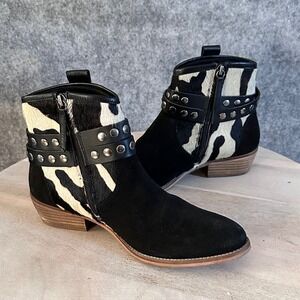 Shyanne Bess Ankle Booties Women's Size 8 Leather Western Cow Print Zip Up Boot